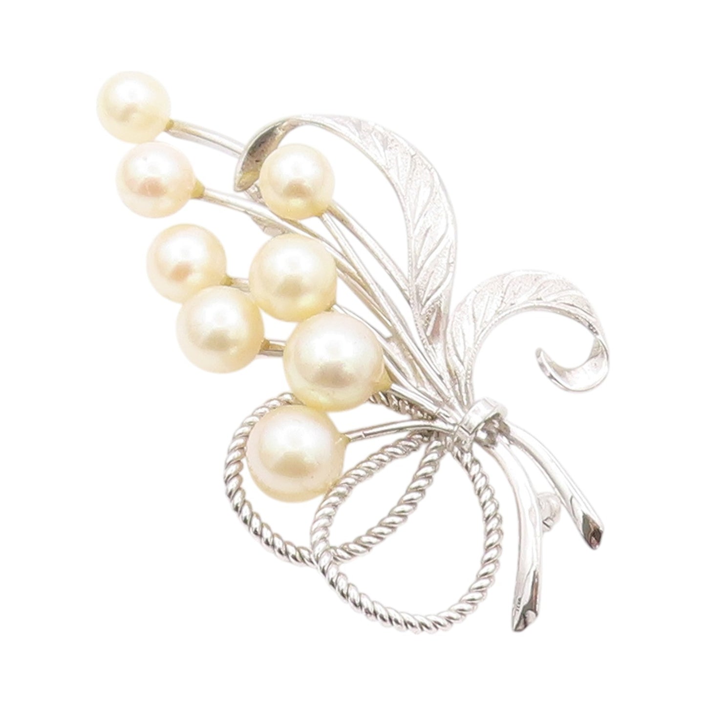 925 Sterling Silver Vintage Brooch Modernist Japanese Pearl Bouquet  BP11630
