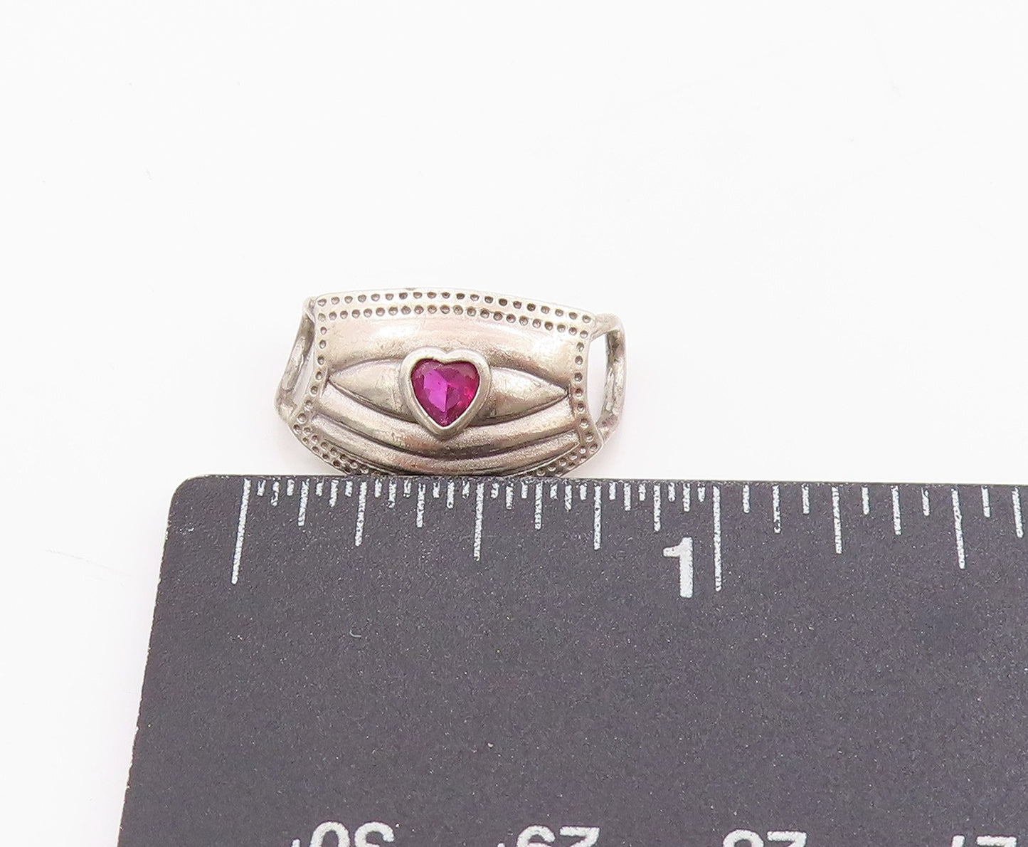 925 Sterling Silver Vintage Pendant Heart Cut CZ Face Mask Charm  PT24514