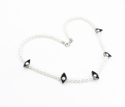 925 Sterling Silver  Vintage Petite Freshwater Pearls Beaded Necklace  NE1131