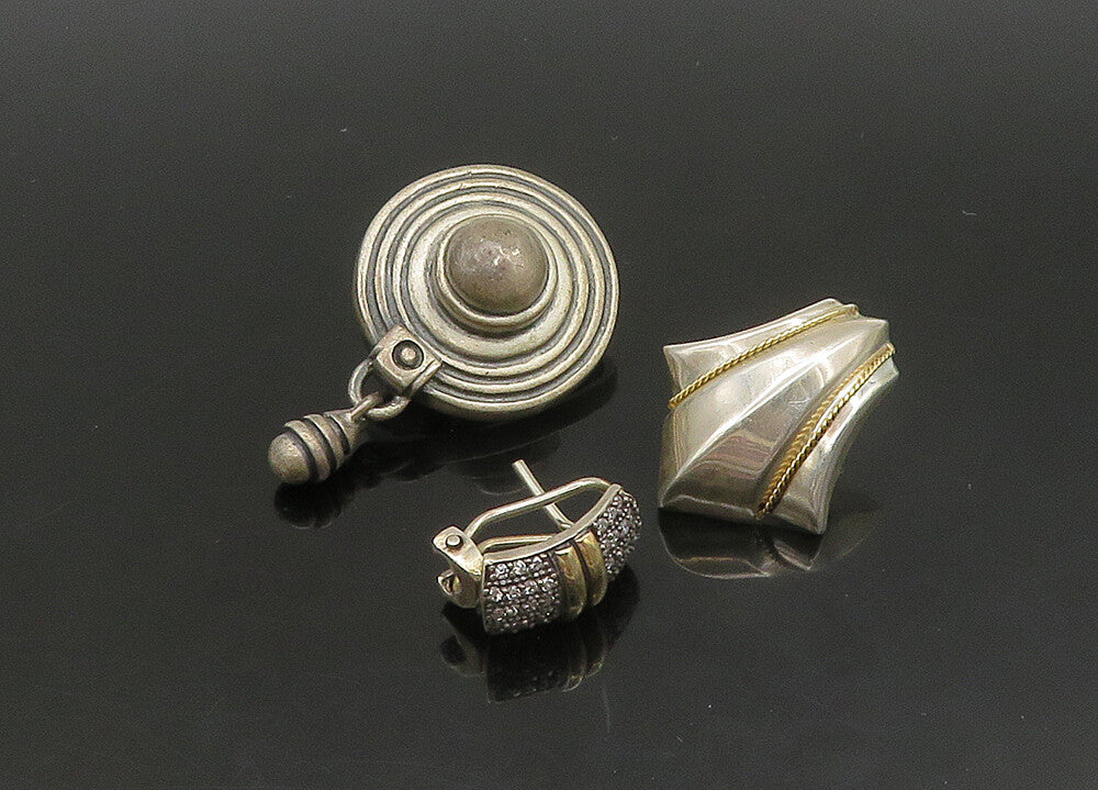 925 Silver & 14K GOLD  Vintage Topaz Two Tone Twist 4 Pcs Lot Earrings EG11409
