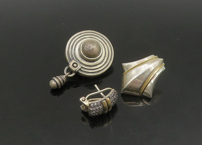 925 Silver & 14K GOLD  Vintage Topaz Two Tone Twist 4 Pcs Lot Earrings EG11409