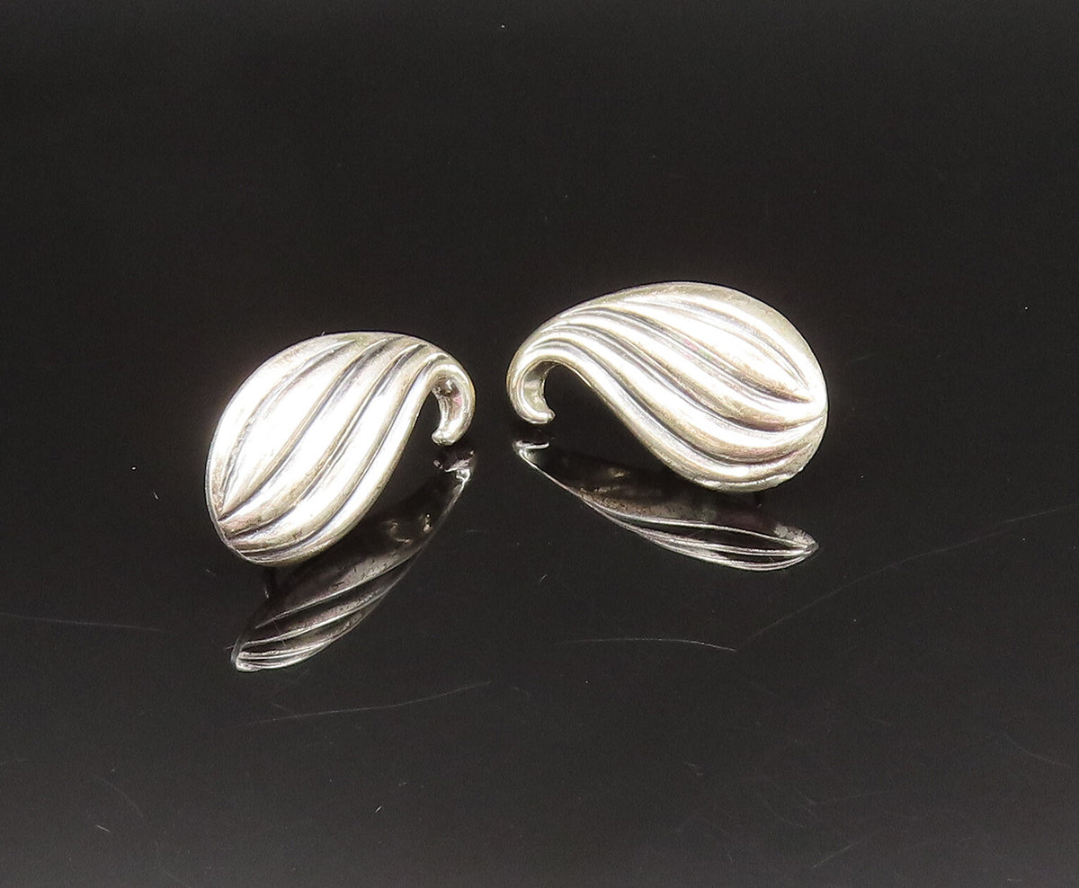 JEWELART 925 Silver  Vintage Unique Ribbed Swirl Screw Back Earrings  EG11934