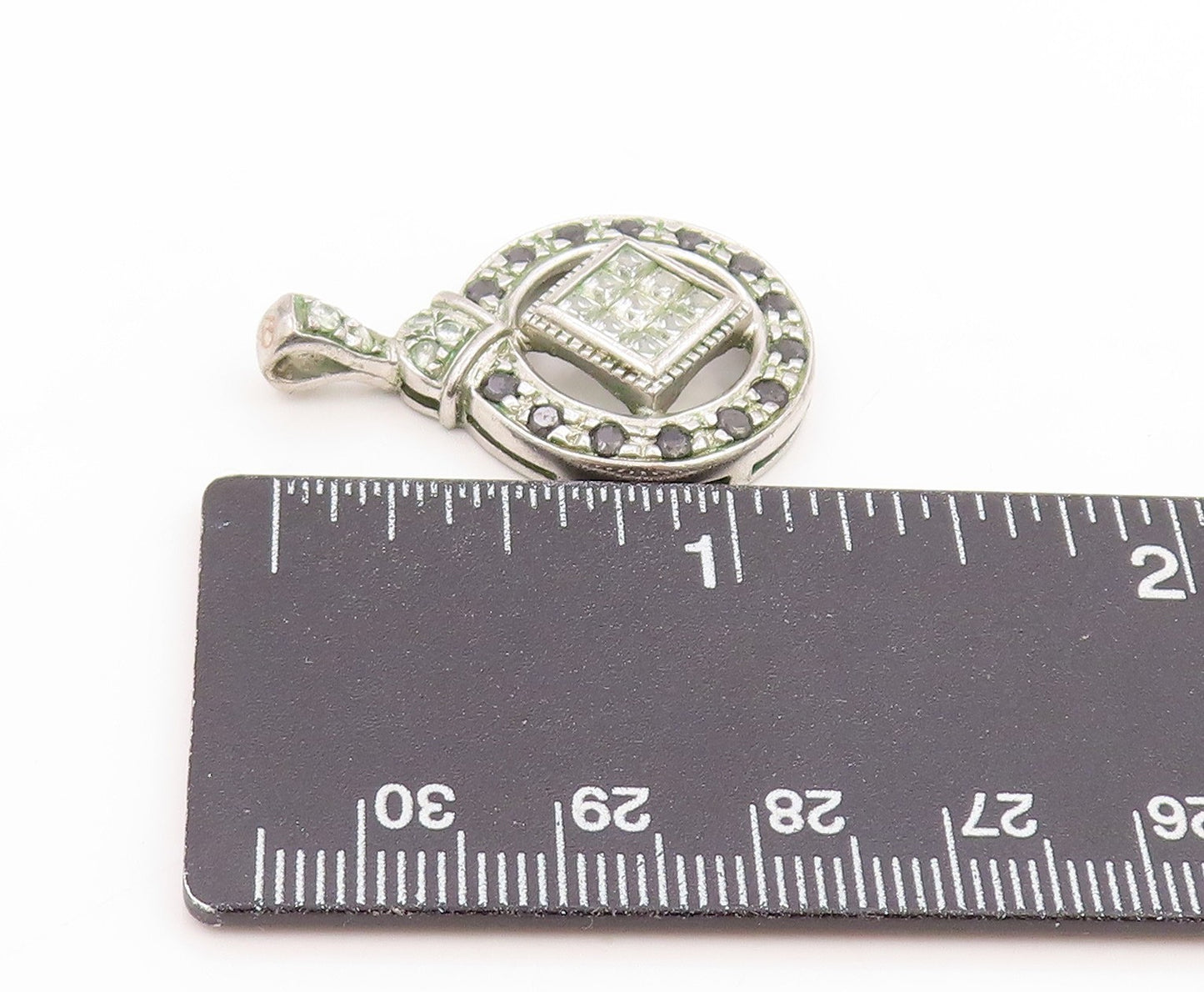 925 Sterling Silver Vintage Pendant Black & White CZ Geometric Charm  PT25824
