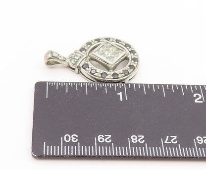925 Sterling Silver Vintage Pendant Black & White CZ Geometric Charm  PT25824