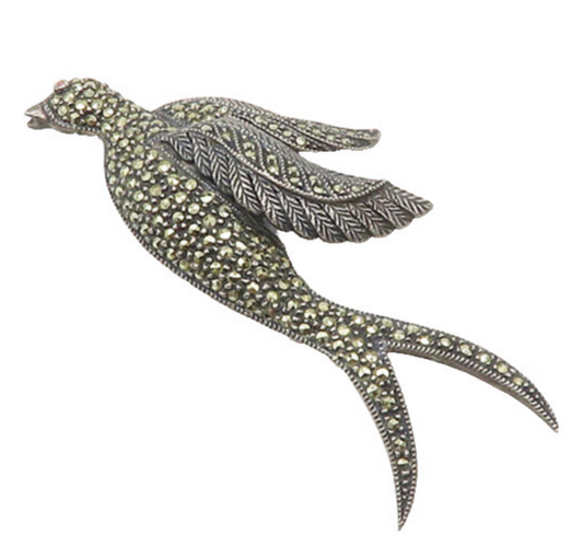 JUDITH JACK 925 Sterling Silver  Vintage Marcasite Bird Brooch Pin  BP7038