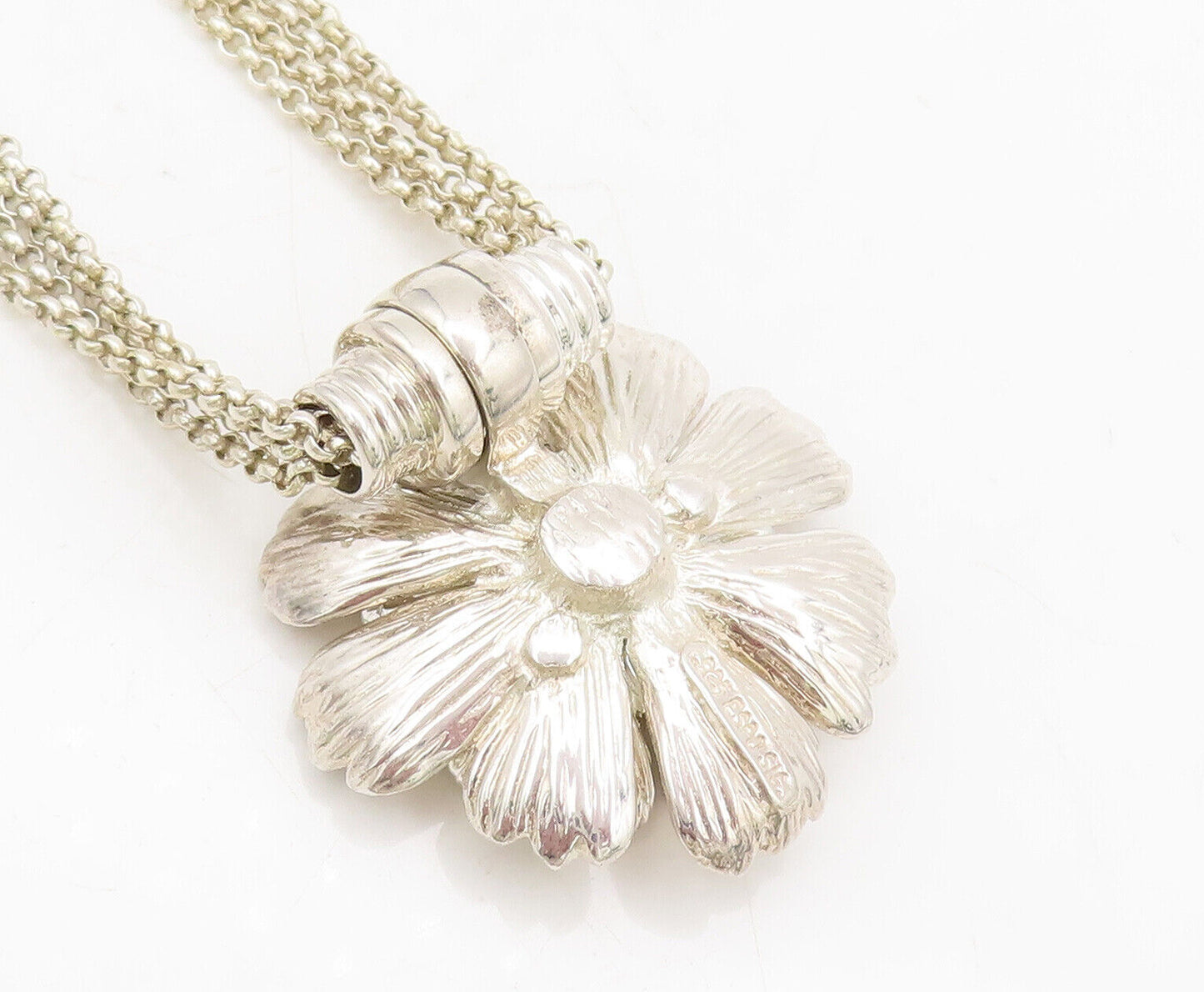 ESPO SIG 14k GOLD 925 Silver  Vintage Carved Flower Pendent Necklace  NE4205