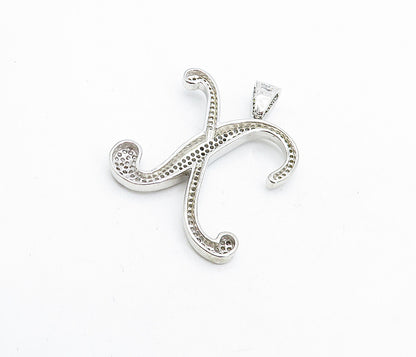 925 Sterling Silver  Cubic Zirconia Encrusted X Initial Drop Pendant  PT3586