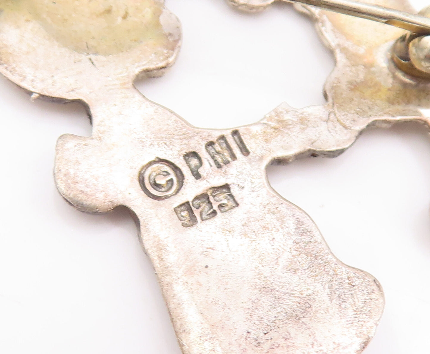 925 Sterling Silver Vintage Brooch Pin PMI Carved Kids Holding Hands  BP10960