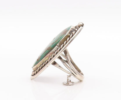 925 Sterling Silver Vintage Ring NAVAJO Oval Turquoise Halo Roped Sz 9.5 RG28610