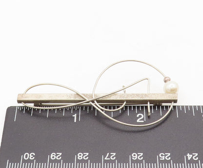 925 Sterling Silver  Vintage Modernist Sue Rosengard Pearl Brooch Pin  BP10517