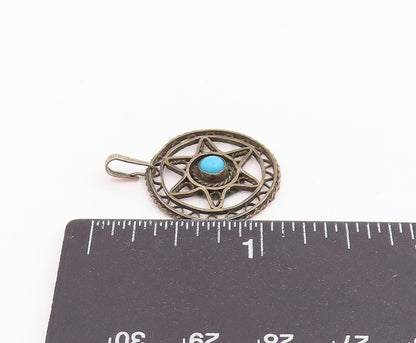 925 Sterling Silver Vintage Pendant Turquoise Openwork Pentagram Charm  PT26078
