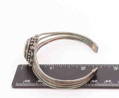 925 Sterling Silver Vintage Bracelet BALI Oval Mother Of Pearls Cuff  BT10998