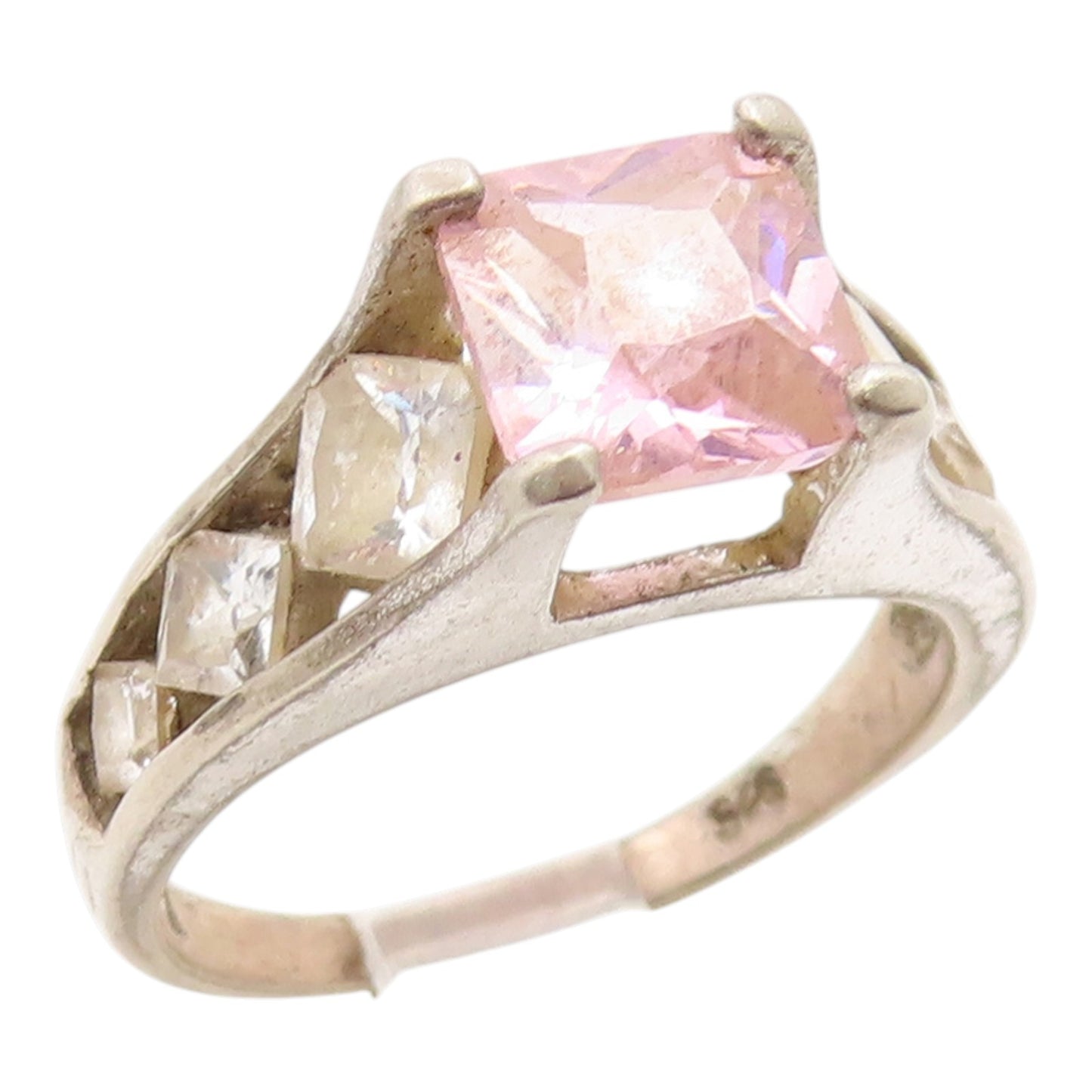 925 Sterling Silver Vintage Ring Classic Pink & White Topaz Band  Sz 7  RG35933