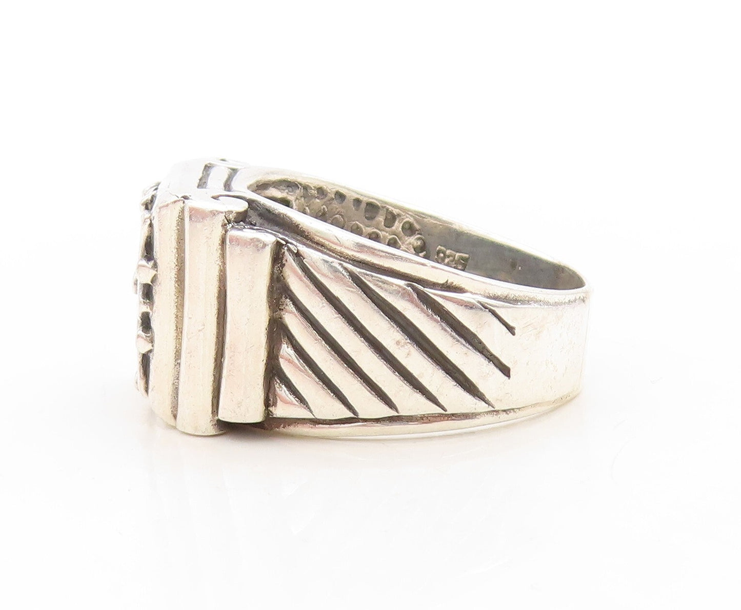 925 Sterling Silver Vintage Ring Solid Dark Tone Floral Carved  Sz 14  RG31600