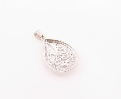 925 Sterling Silver  Vintage Genuine Diamonds Tear Drop Swirl Pendant  PT19271