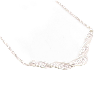 925 Sterling Silver  Shiny Genuine Diamonds Twist Chain Necklace  NE1991