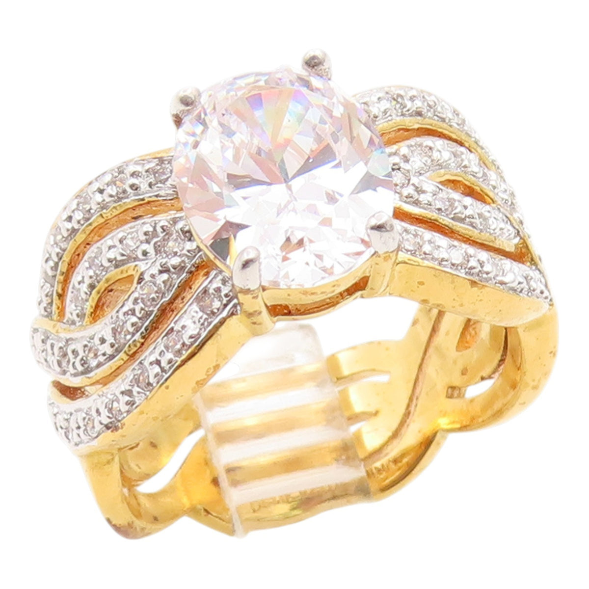 925 Sterling Silver Vintage Ring Gold Plated CZ Statement Band  Sz 7  RG35520