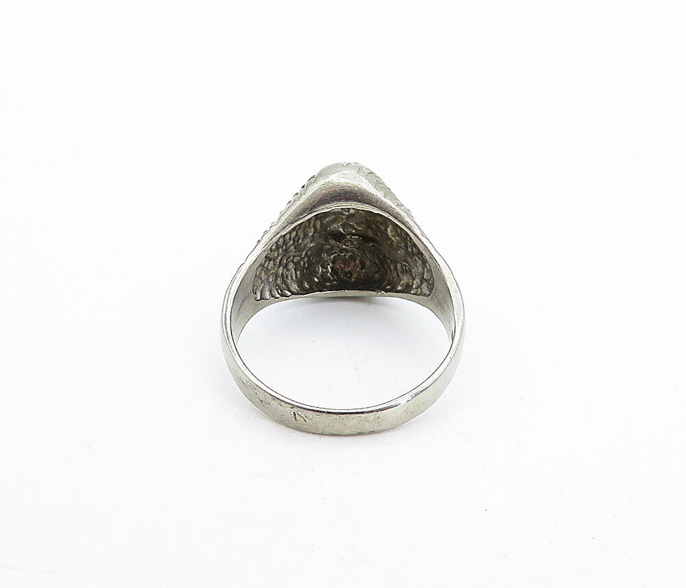 925 Sterling Silver  Vintage Dark Tone Etched Dome Band Ring Sz 8.5  RG5553