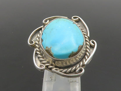 SOUTHWESTERN 925 Silver Vintage Twisted Rope Turquoise Ring Sz 8 RG24403