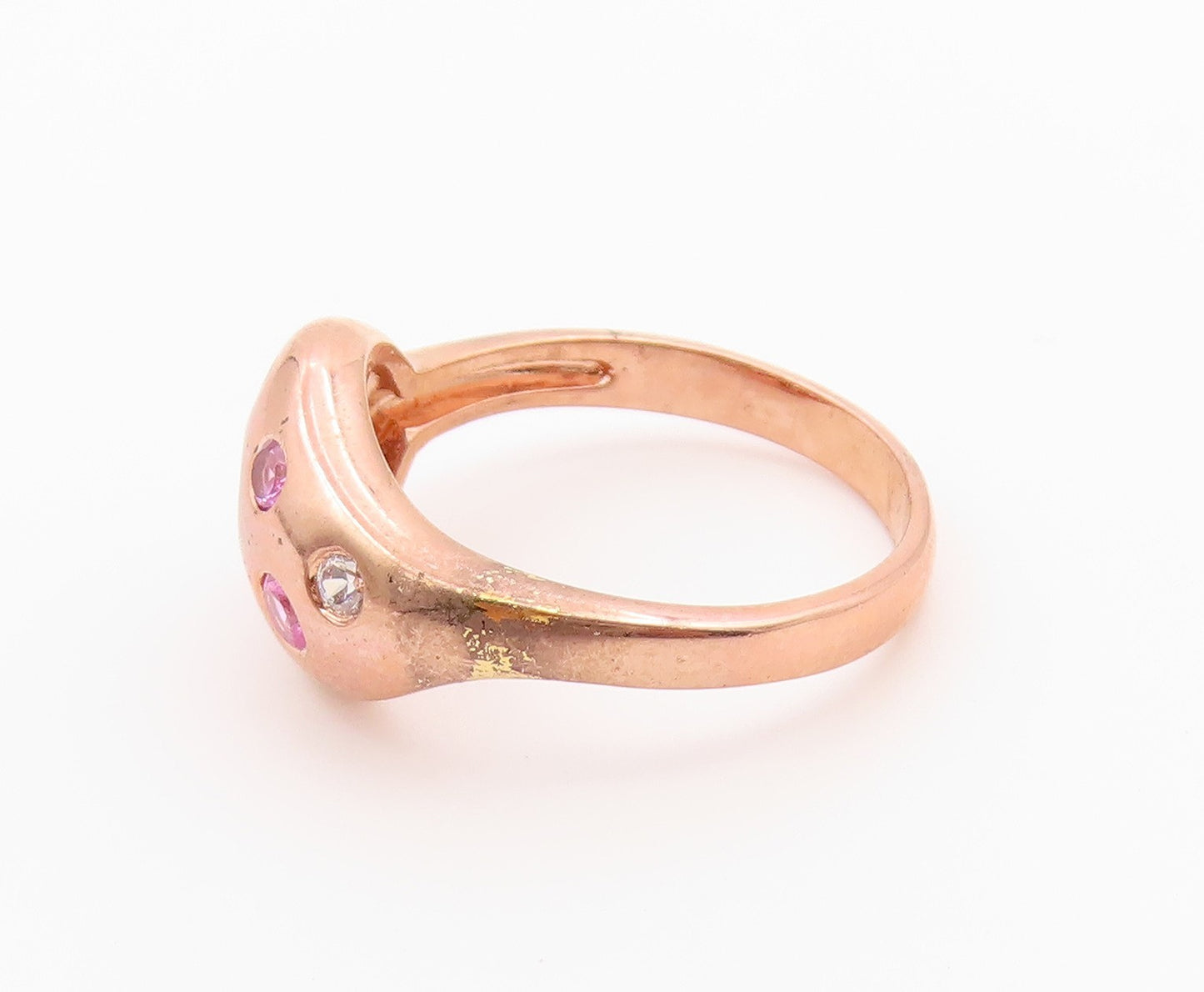 925 Sterling Silver Vintage Ring Gold Plated Classic CZ Pebble  Sz 7  RG36828