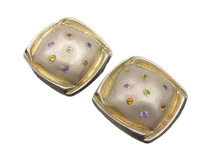 925 Silver  Vintage Amethyst Citrine & Peridot Non Pierce Earrings  EG11514