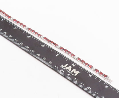 925 Sterling Silver Vintage Bracelet Diamonds & Oval Cut Garnet Band BT10855