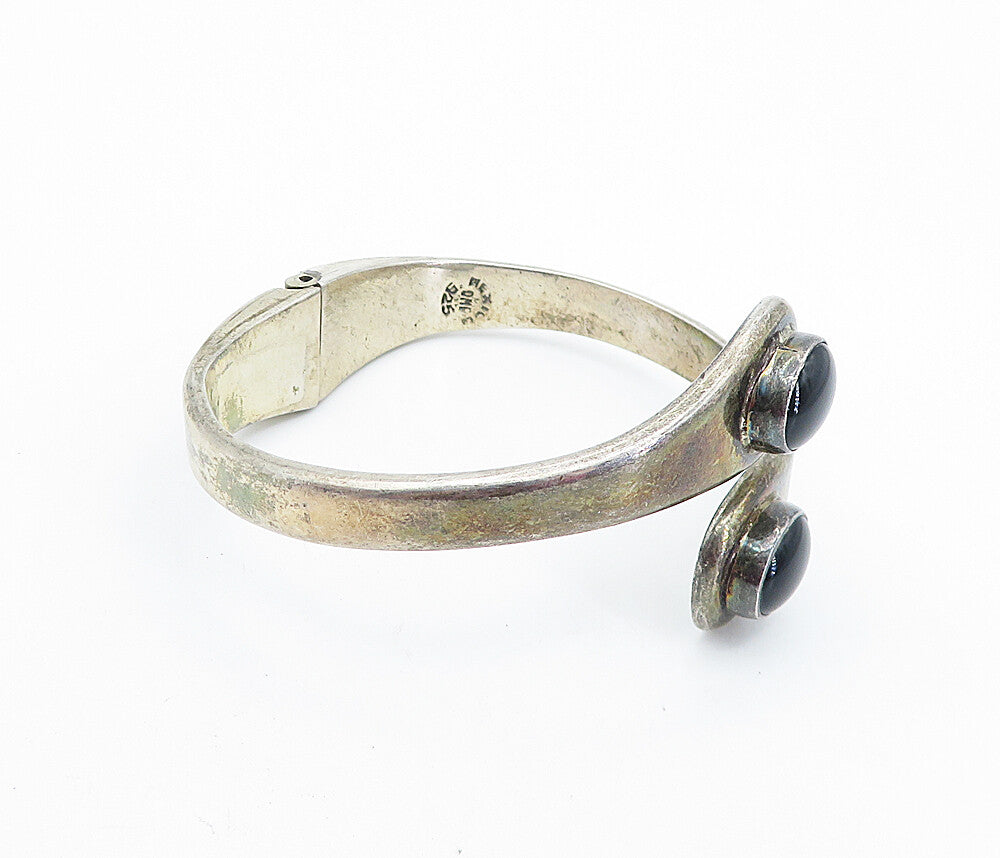 MEXICO 925 Sterling Silver  Vintage Black Onyx Bypass Cuff Bracelet  BT2752