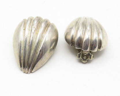 925 Sterling Silver  Vintage Shiny Scalloped Dome Non Pierce Earrings  EG6282