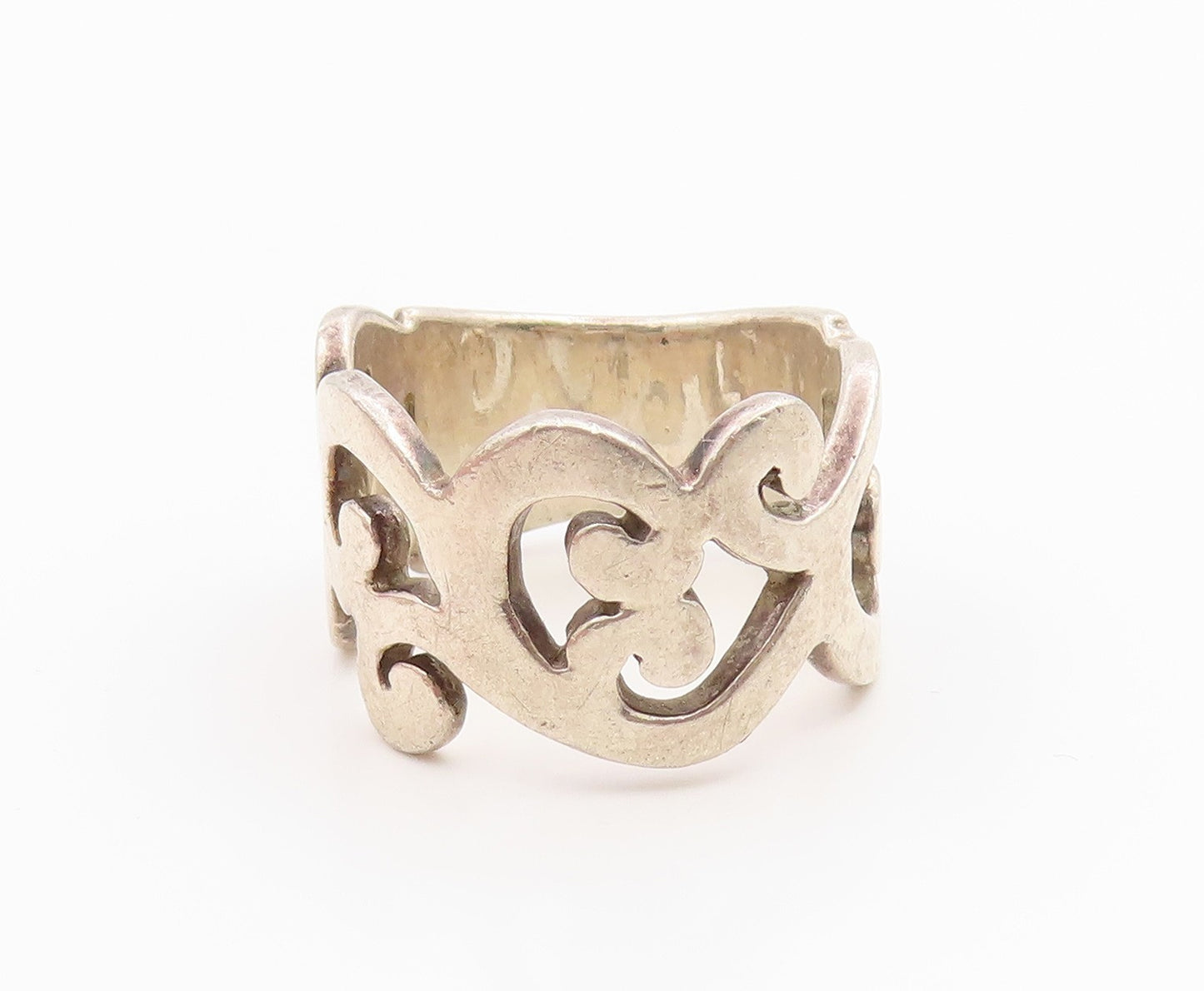 925 Sterling Silver Vintage Ring Modernist Open Scrollwork Band  Sz 9  RG36100