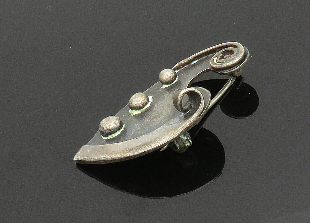 925 Sterling Silver  Vintage Modernist Sculpted Dark Tone Brooch Pin  BP7817