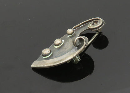 925 Sterling Silver  Vintage Modernist Sculpted Dark Tone Brooch Pin  BP7817