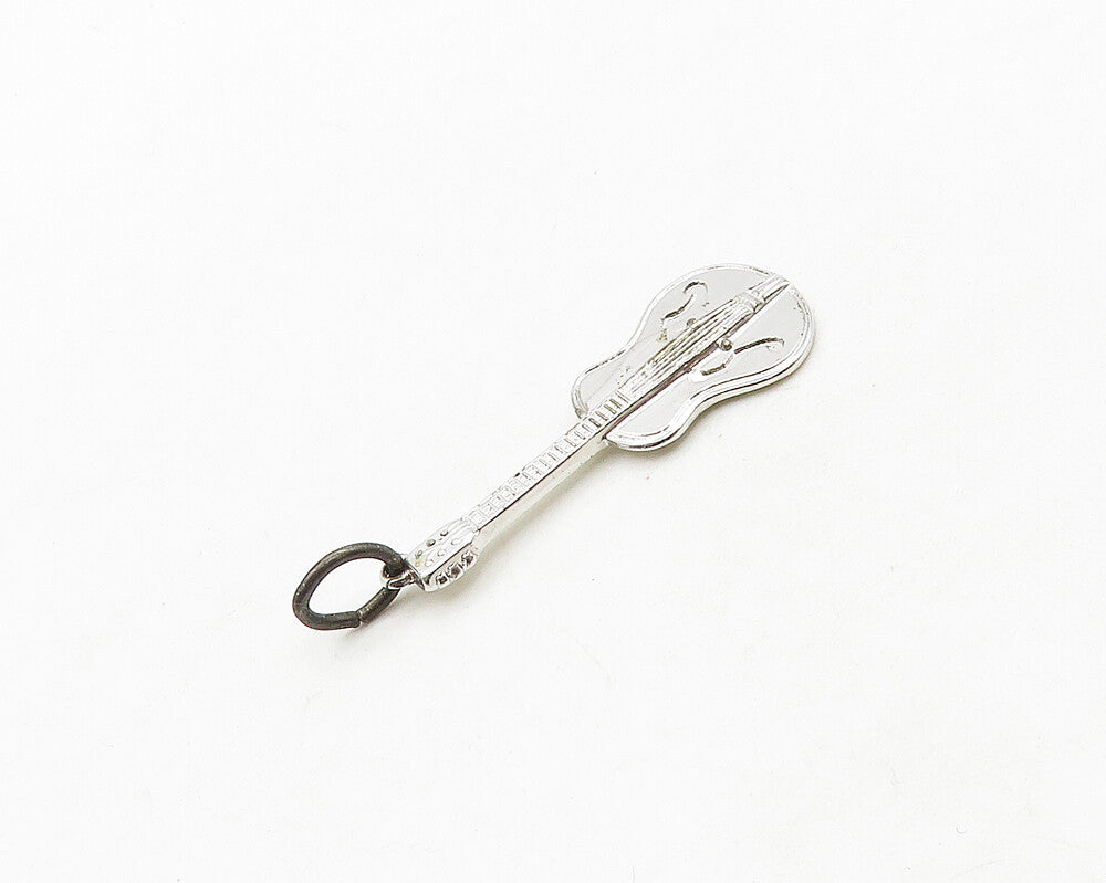 925 Sterling Silver  Vintage Shiny Guitar Instrument Motif Pendant  PT15534