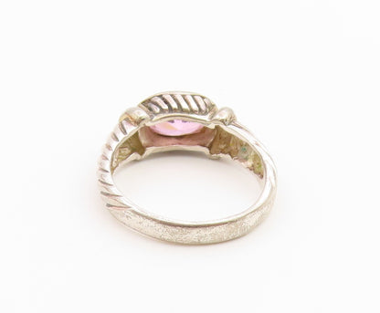 925 Sterling Silver Vintage Ring Pink Topaz Ribbed Statement Band  Sz 8  RG36754