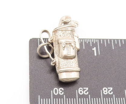 925 Sterling Silver Vintage 3D Carved Golf Bag Movable stick Pendant  PT22346