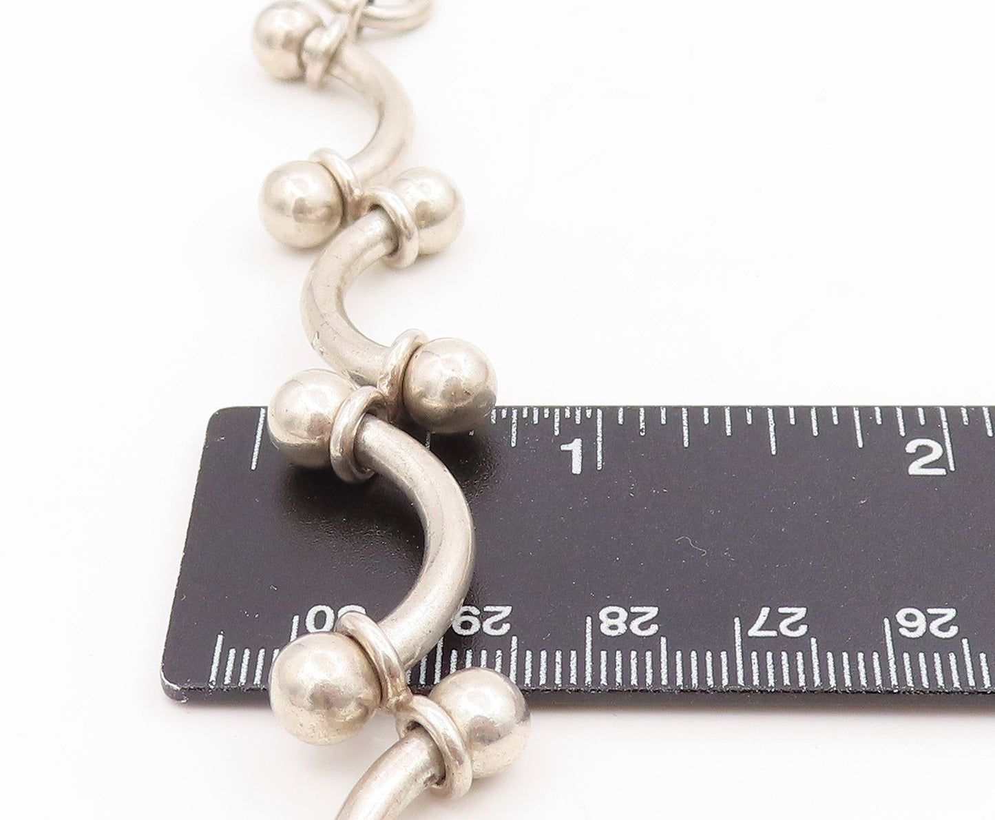 925 Sterling Silver Vintage Bracelet Classic Curved Barbell Solid Link  BT11675