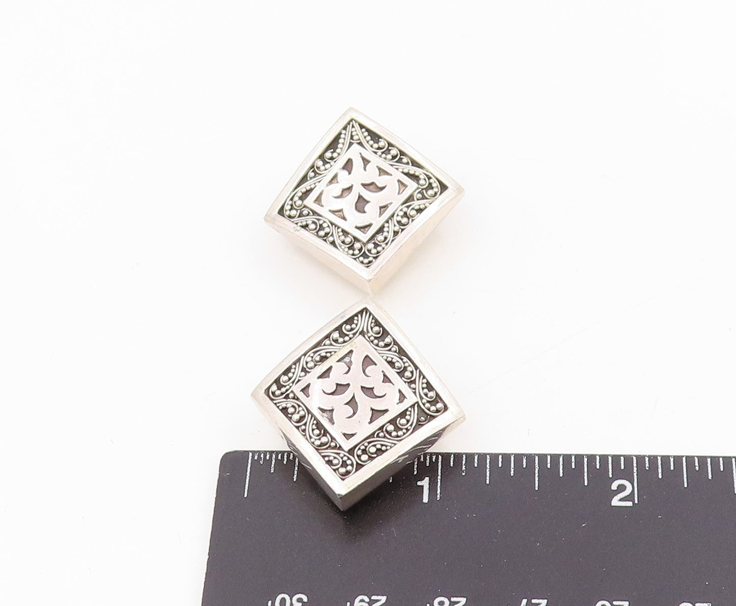 925 Sterling Silver Vintage Earrings LOIS HILL Beaded Scrollwork Clip On EG13889