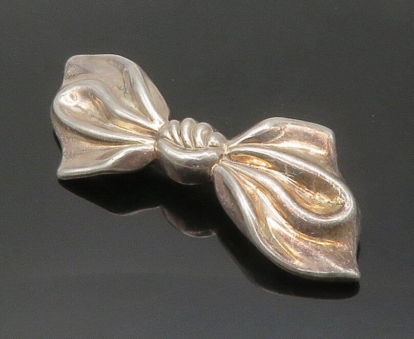 925 Sterling Silver  Vintage Sculpted Bow Tied Ribbon Motif Brooch Pin  BP6426