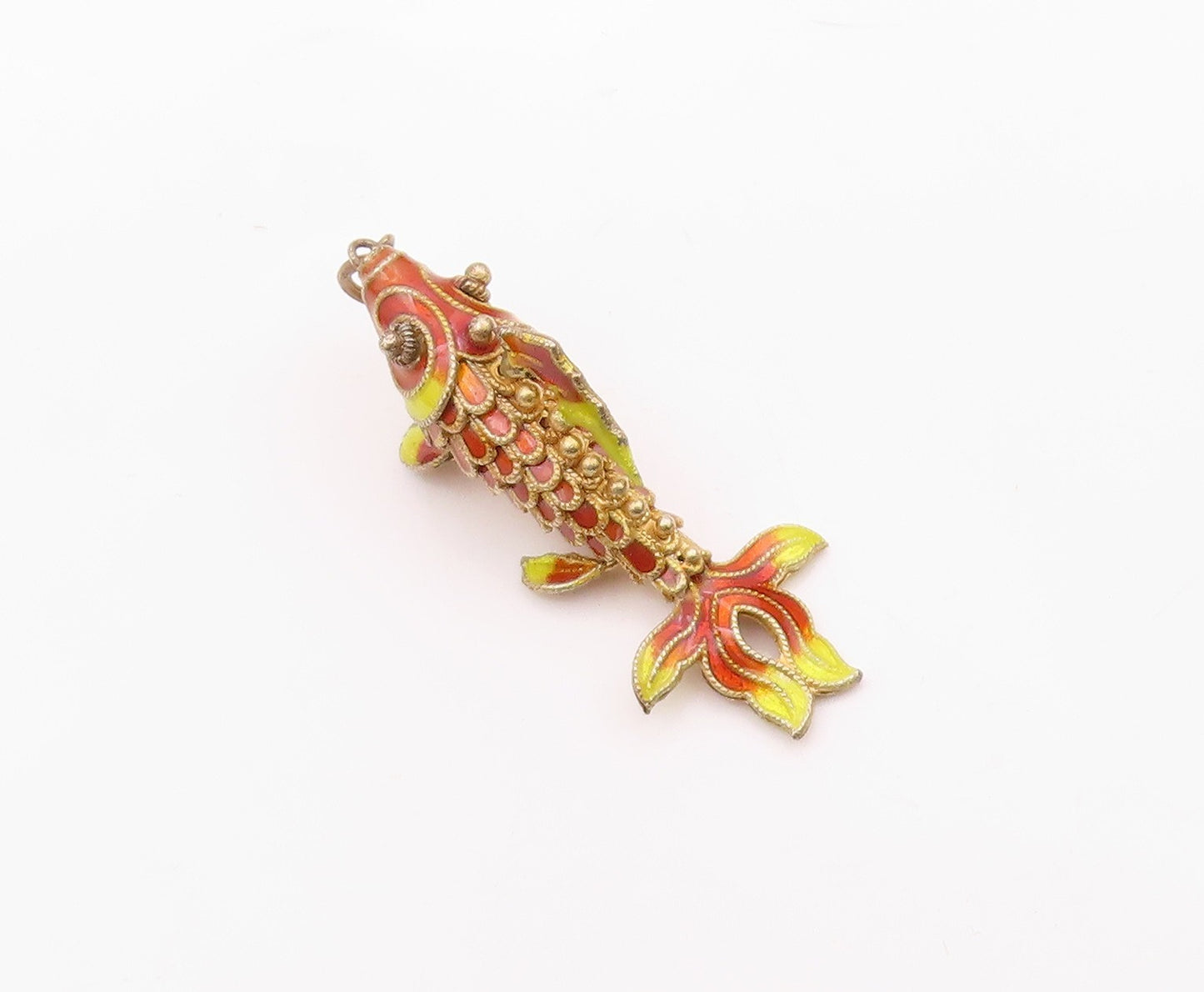 925 Sterling Silver  Vintage Enamel Hollow Koi Fish Motif Pendant  PT18440