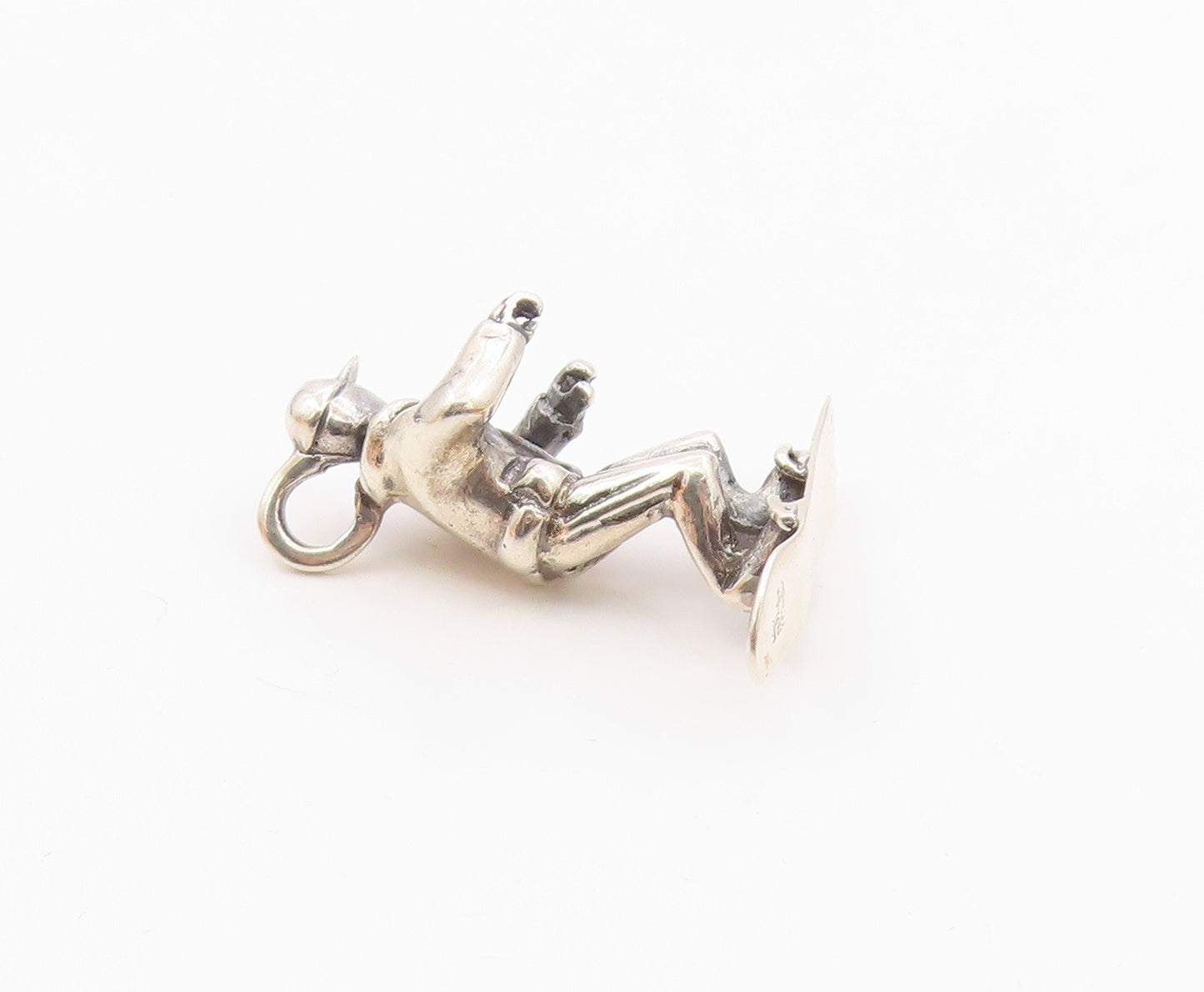925 Sterling Silver  Vintage Shiny Snowboarder Sports Motif Pendant  PT18450