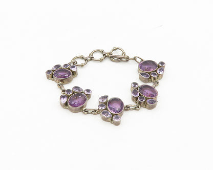 925 Sterling Silver Vintage Multi Shape Amethyst Chain Bracelet BT7010