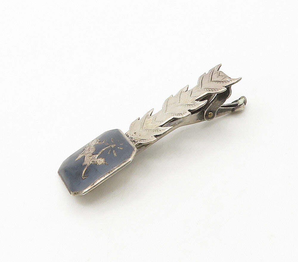 SIAM 925 Sterling Silver  Vintage Niello Enamel Dancer Tie Clip  TR2206