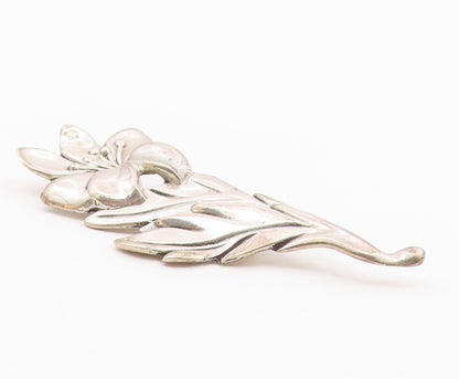 925 Sterling Silver  Vintage Shiny Blooming Flower Motif Brooch Pin  BP7454