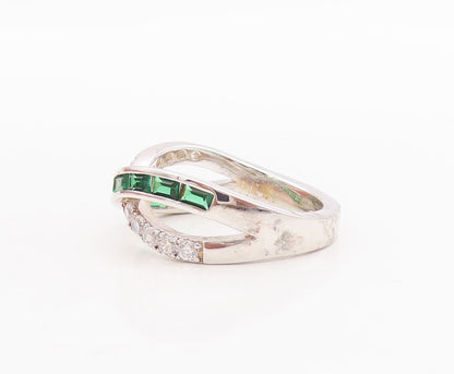 925 Sterling Silver Vintage Ring Peridot CZ Inlay X Cutout Bands  Sz 7  RG29271