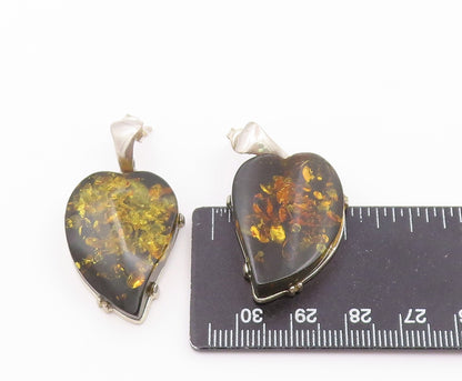 925 Sterling Silver Vintage Earrings Modernist Baltic Amber Love Heart  EG14510