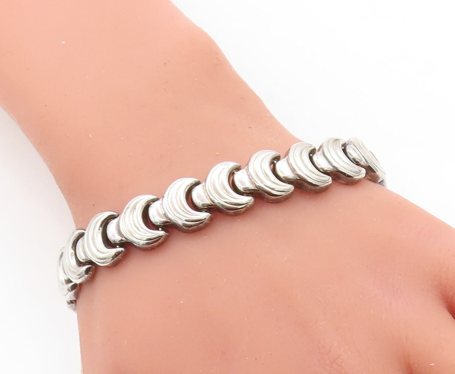 925 Sterling Silver  Vintage Shiny Wrench Hinge Link Chain Bracelet  BT1661