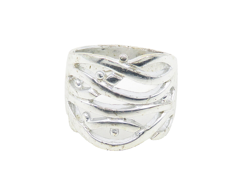 925 Sterling Silver  Shiny Polished Floral Vine Motif Band Ring Sz 7  RG18642