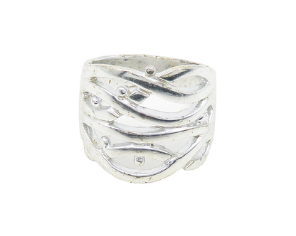 925 Sterling Silver  Shiny Polished Floral Vine Motif Band Ring Sz 7  RG18642