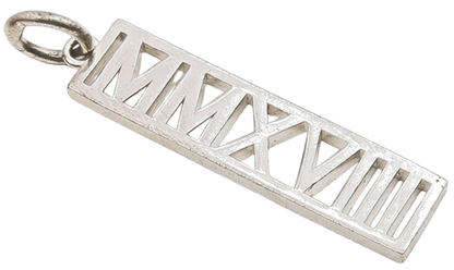925 Sterling Silver Vintage Carved Roman Numbers 2018 Linear Pendant  PT21291