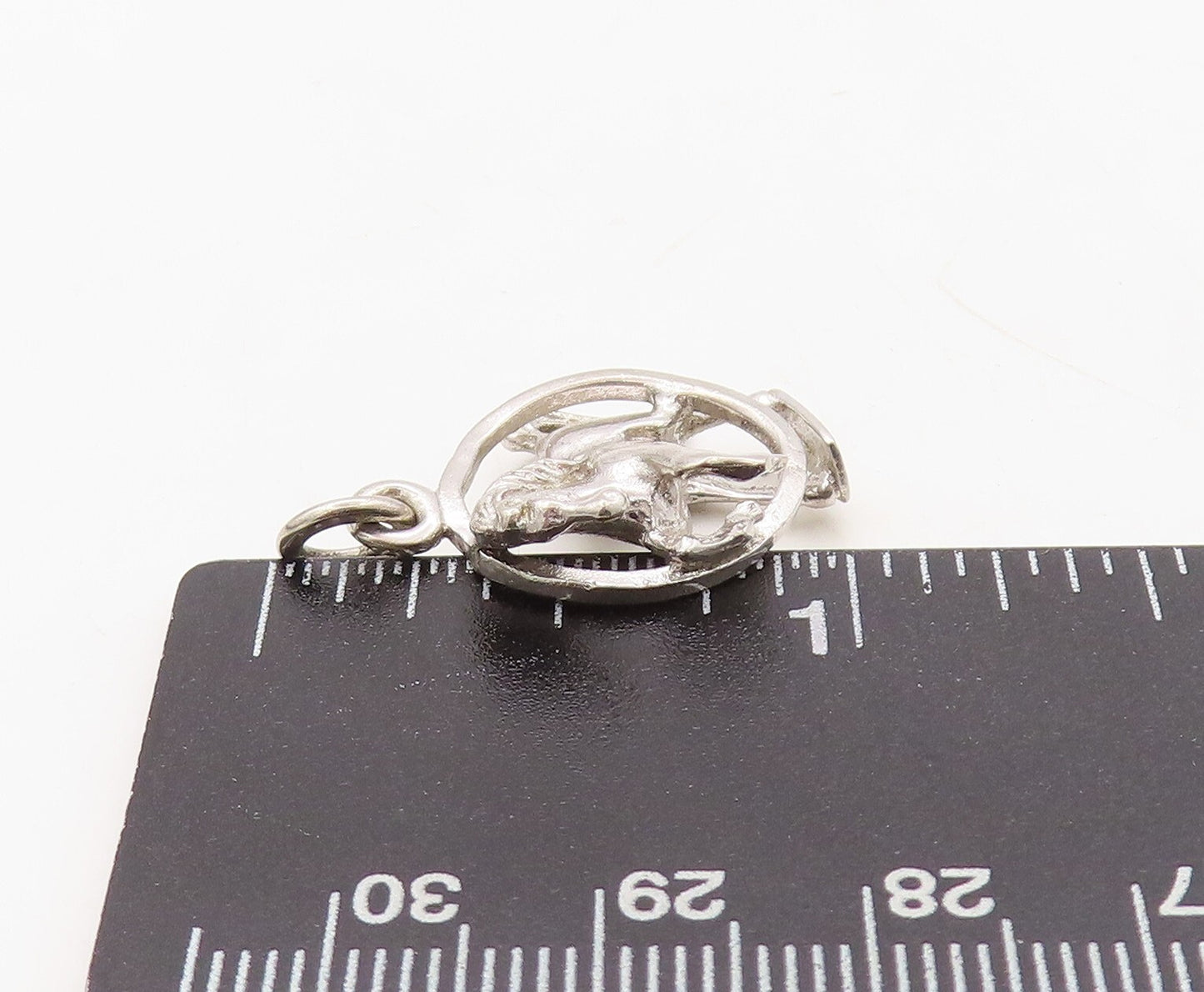 925 Sterling Silver Vintage Pendant Cutout Horse Jumping Out Of Ring  PT23619