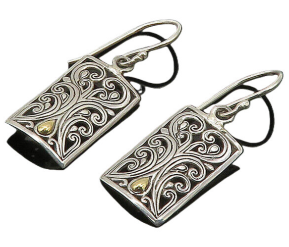925 Silver & 18K GOLD  Vintage Shiny Two Tone Swirl Dangle Earrings  EG10488